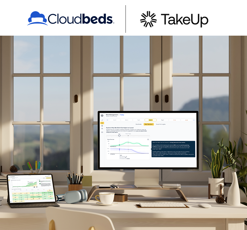 TakeUp dashboard and rate management page displayed on desktop and ipad