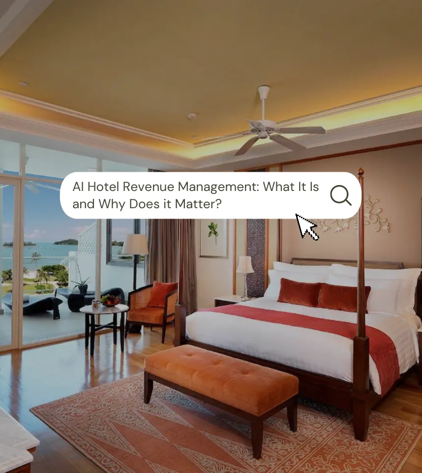 search bar over boutique hotel room