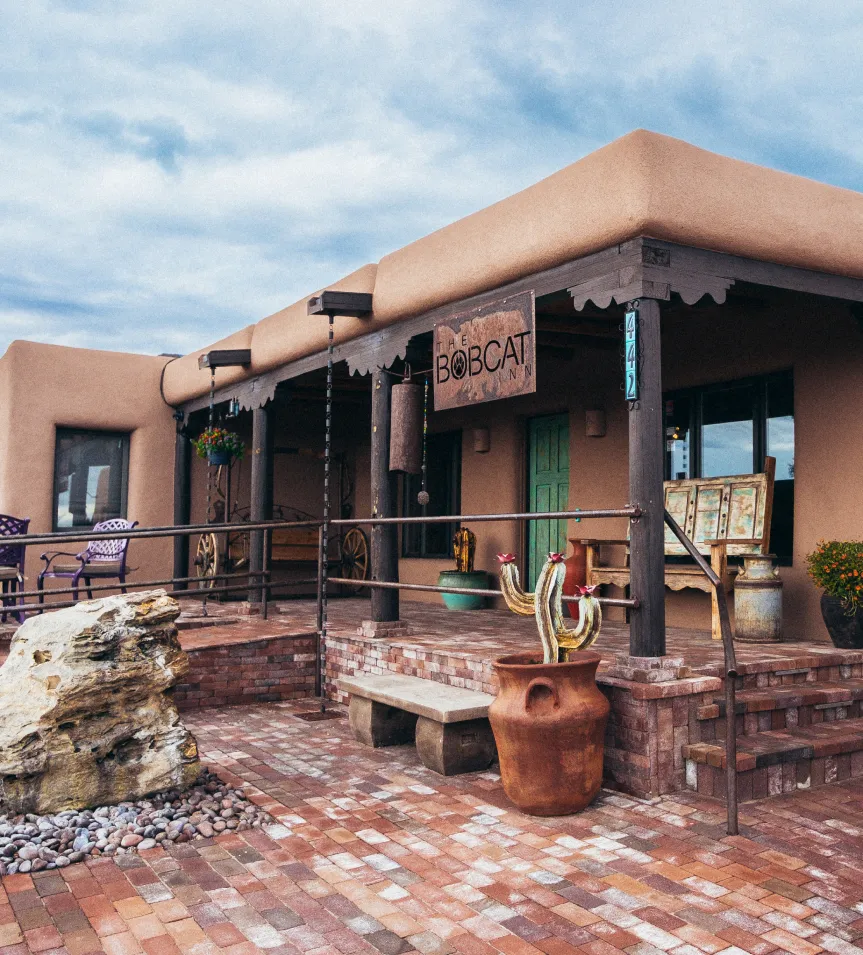 front entrance of Bobcat Inn in Santa Fe New Mexico