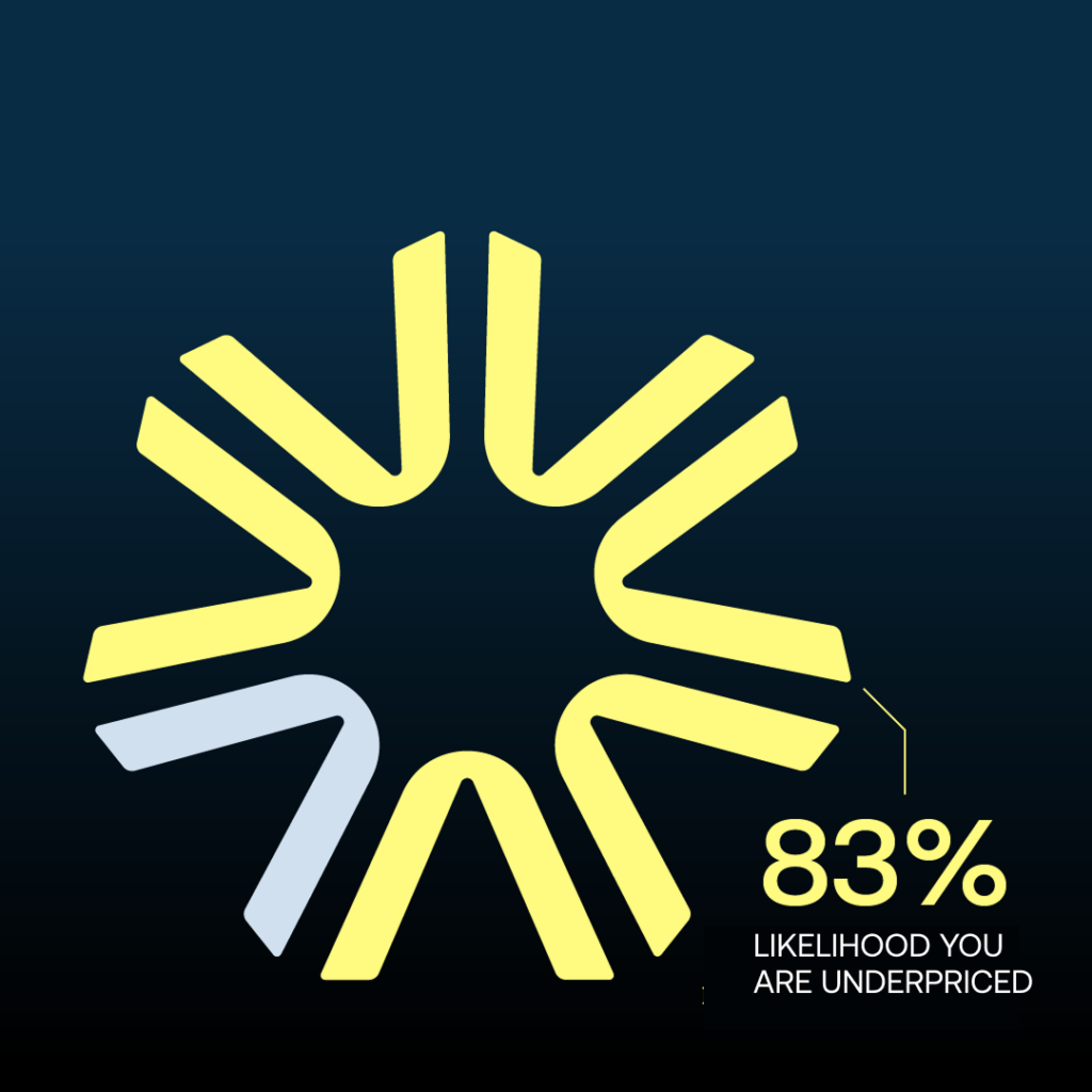 dark blue background with logo bug graphic shaded 83% in yellow and 17% light blue and headline "get a room rate reality check"